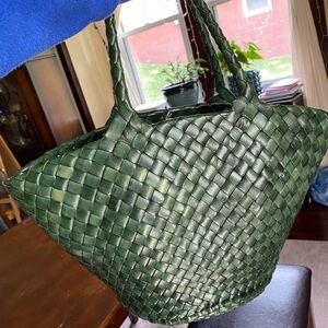 Dragon Diffusion Egola forest Green Woven Leather Tote